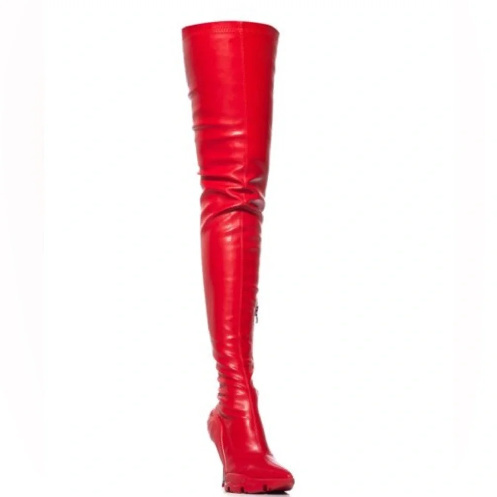 Azalea Wang Red Avant-Garde Thigh High Stiletto Boot